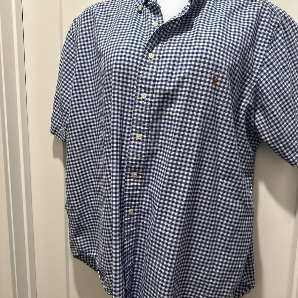Mens RALPH LAUREN navy and white check short sleeve dress shirt 2XB